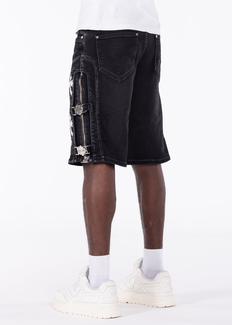 Obsidian Black Cross Buckle Shorts
