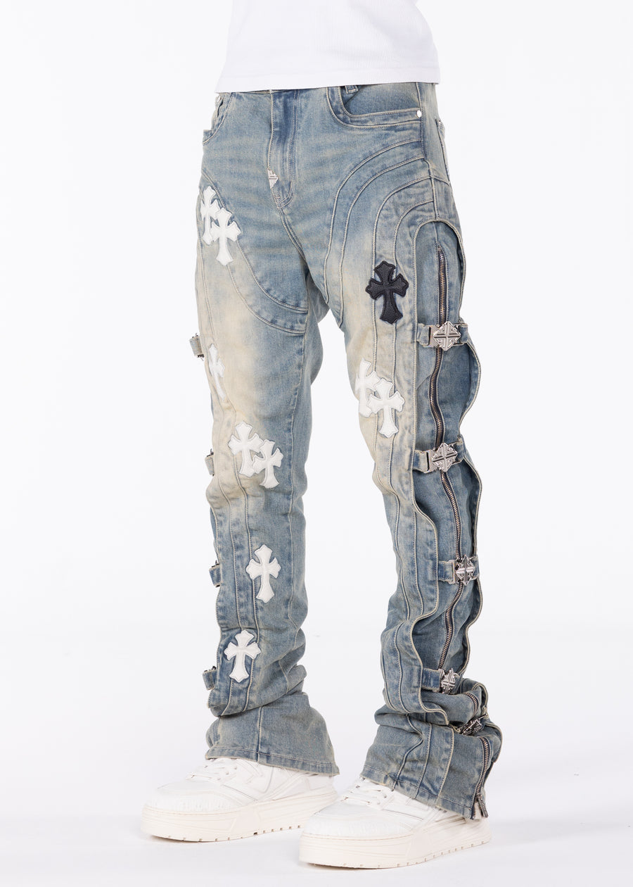 Vintage Blue Cross Buckle Denim