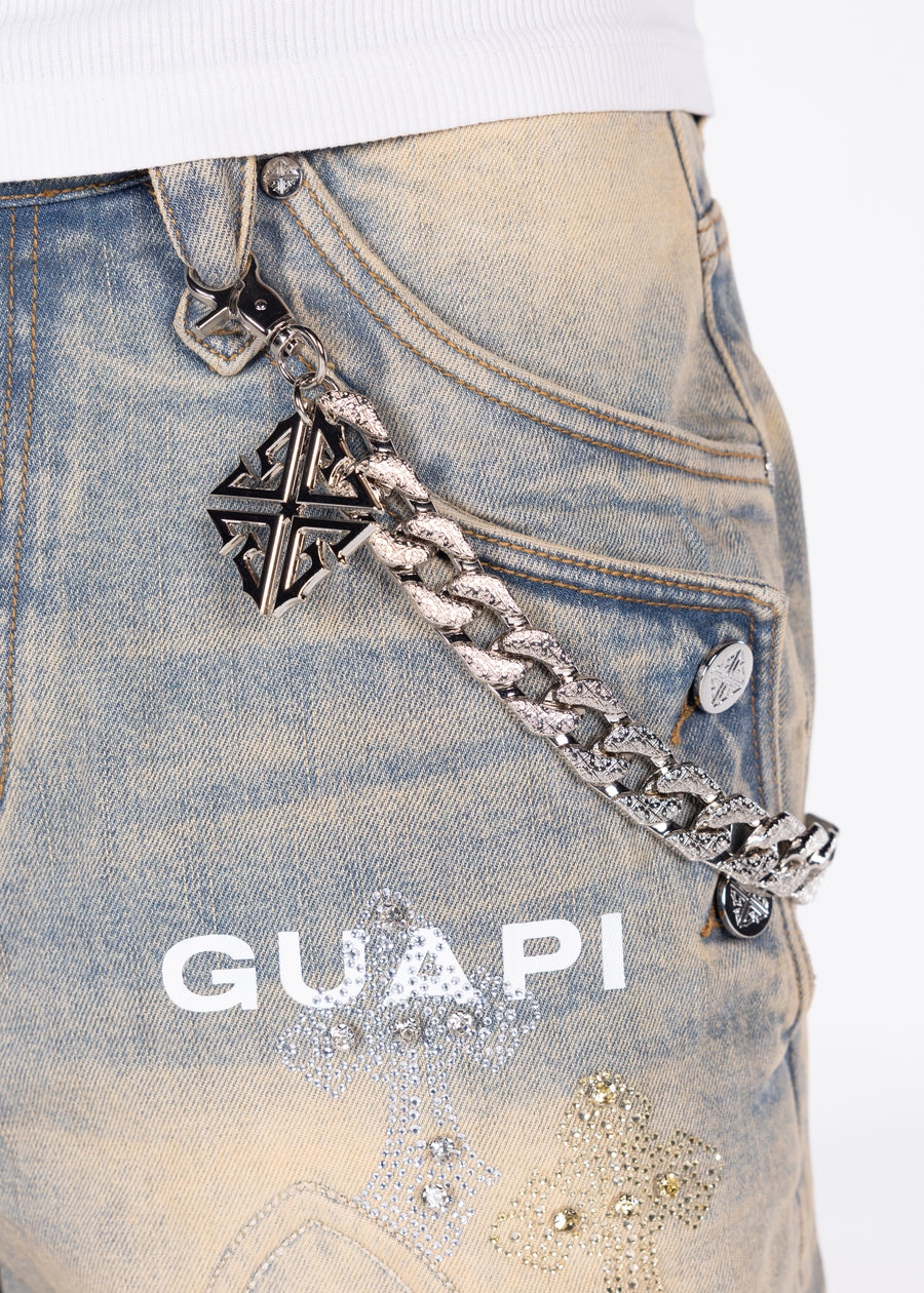 Faded Cross Denim Shorts