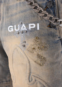 Faded Cross Denim Shorts