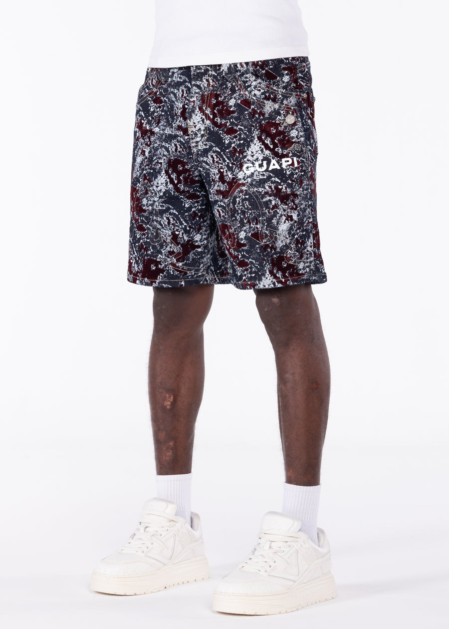Wine Red Laser Velvet Shorts