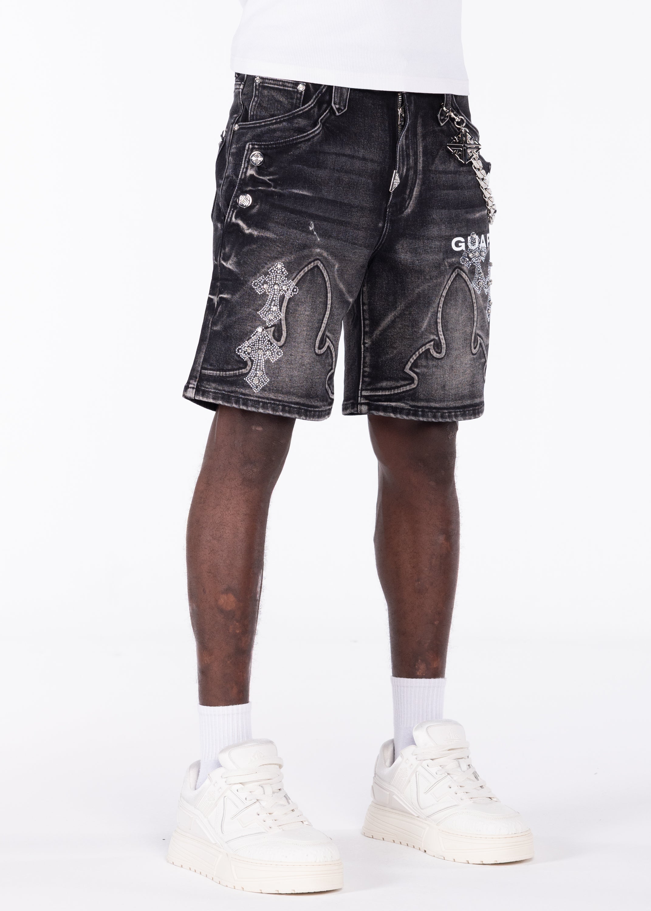 Obsidian Black Faded Cross Denim Shorts – GUAPI CLOTHING FZ-LLC