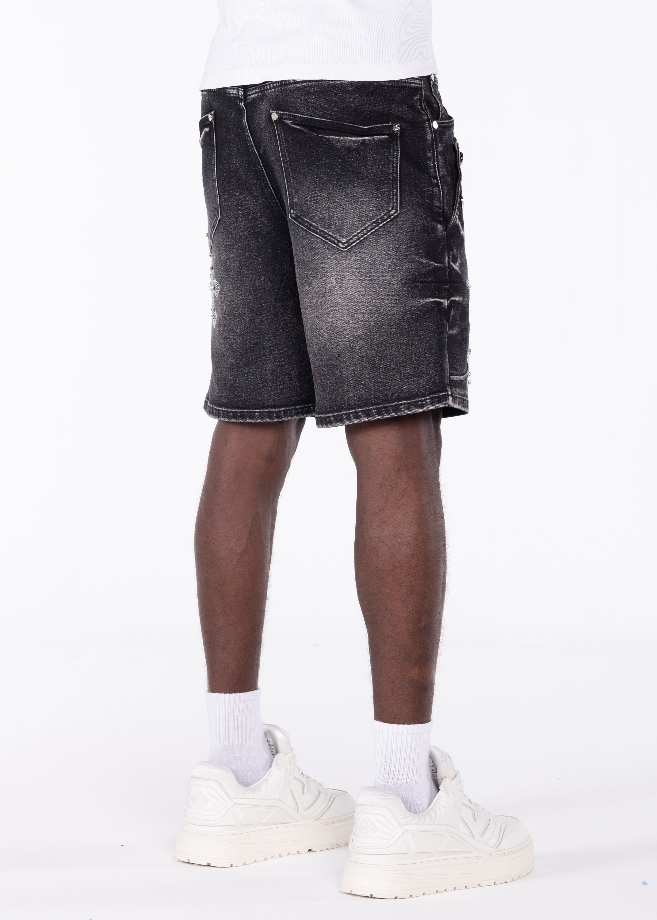 Obsidian Black Faded Cross Denim Shorts – GUAPI CLOTHING FZ-LLC