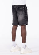 Obsidian Black Faded Cross Denim Shorts
