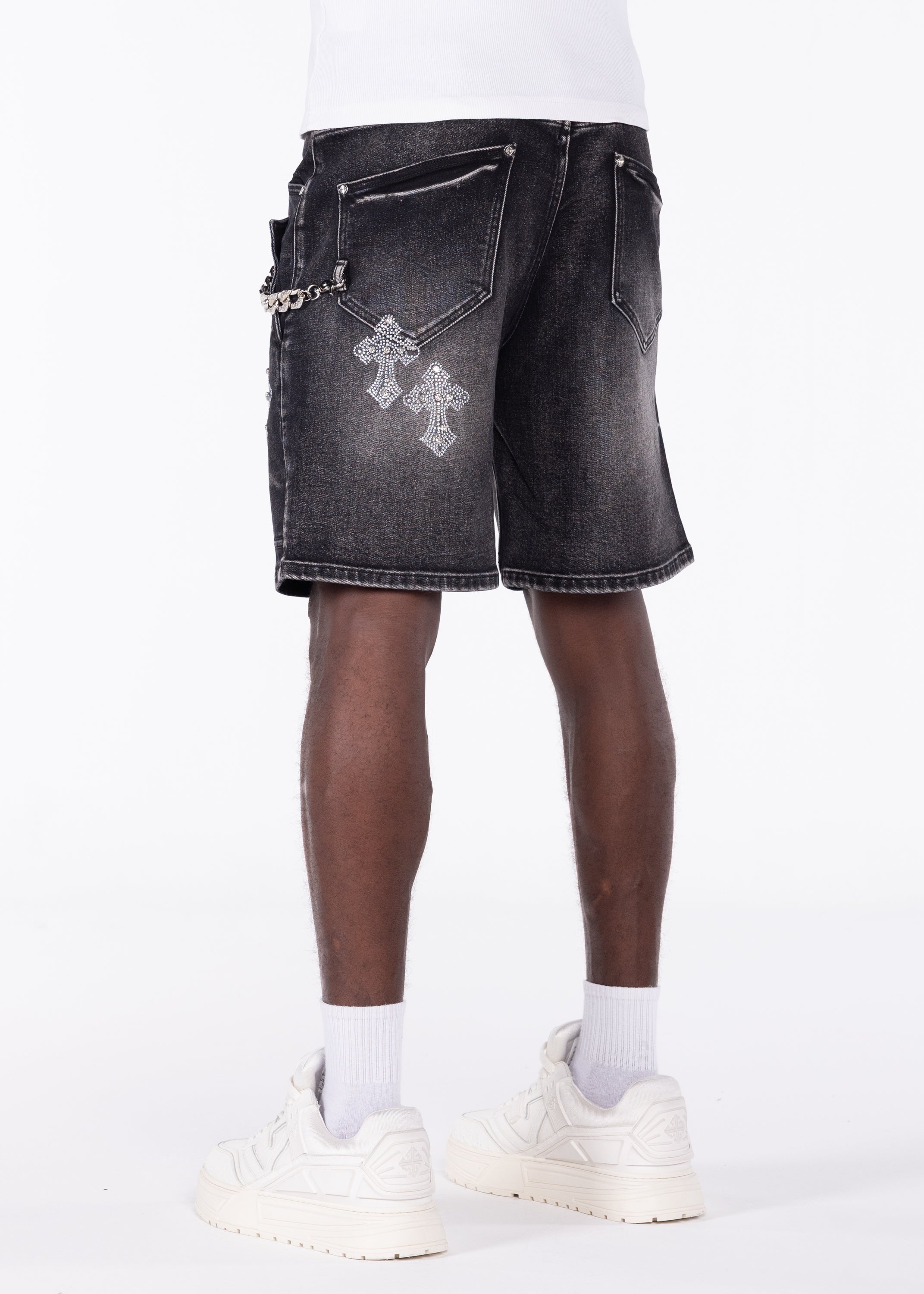 Obsidian Black Faded Cross Denim Shorts – GUAPI CLOTHING FZ-LLC