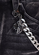 Obsidian Black Faded Cross Denim Shorts