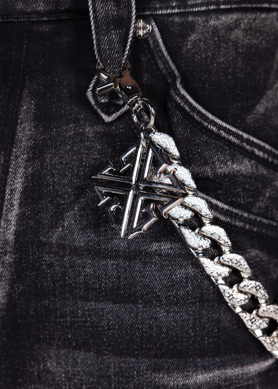 Obsidian Black Faded Cross Denim Shorts