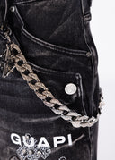 Obsidian Black Faded Cross Denim Shorts