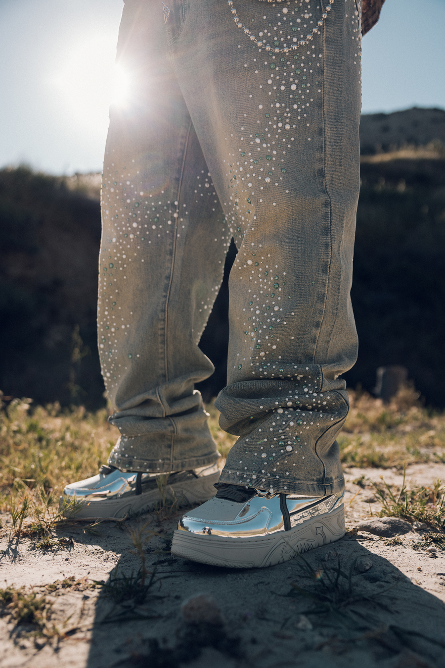 Olive Pearls Straight Leg Denim