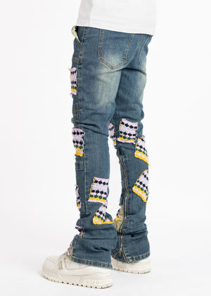 French Rose Knit Patches Denim