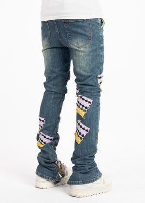 French Rose Knit Patches Denim