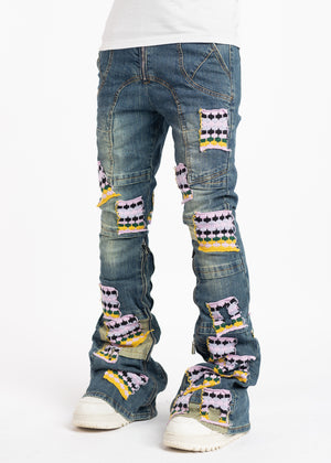 French Rose Knit Patches Denim