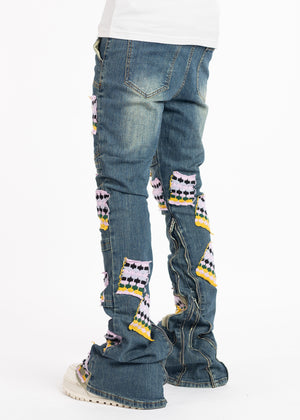 French Rose Knit Patches Denim