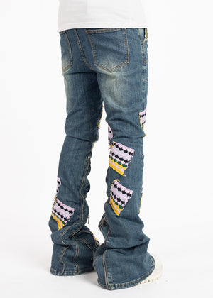 French Rose Knit Patches Denim