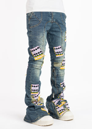 French Rose Knit Patches Denim