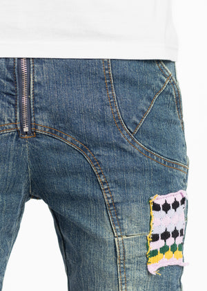 French Rose Knit Patches Denim