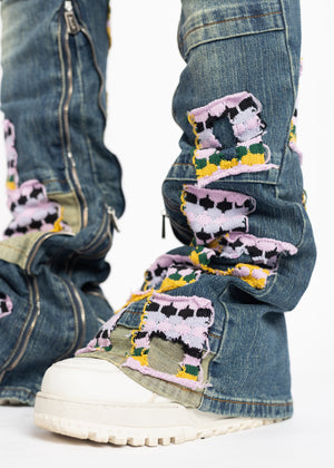 French Rose Knit Patches Denim