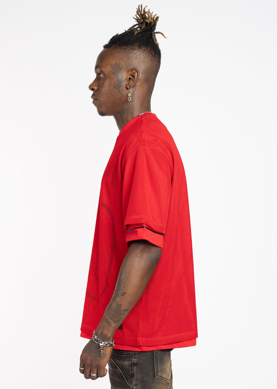 クリムゾンレッドメッシュフットボールTシャツ