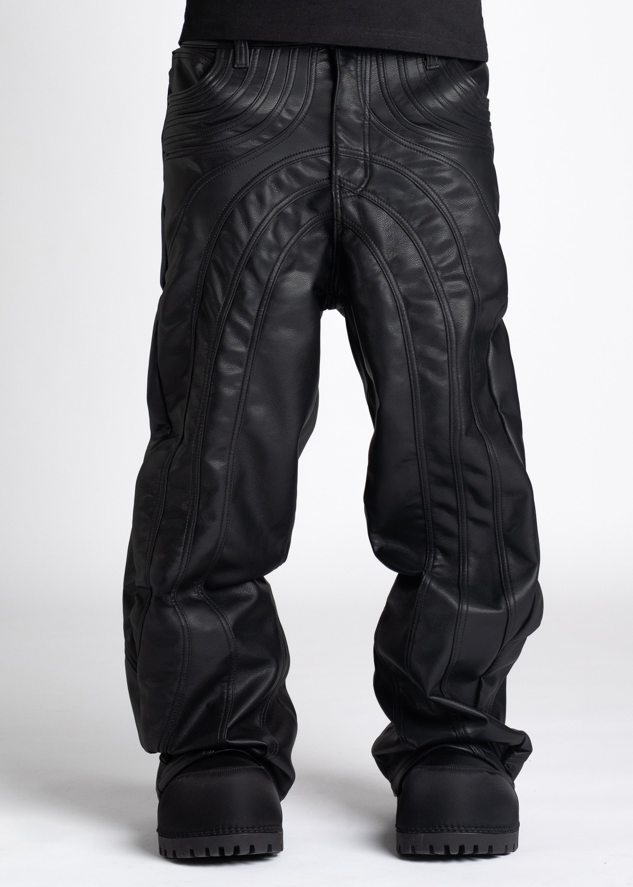 Obsidian Black Baggy Leather Pant