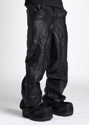 Obsidian Black Baggy Leather Pant