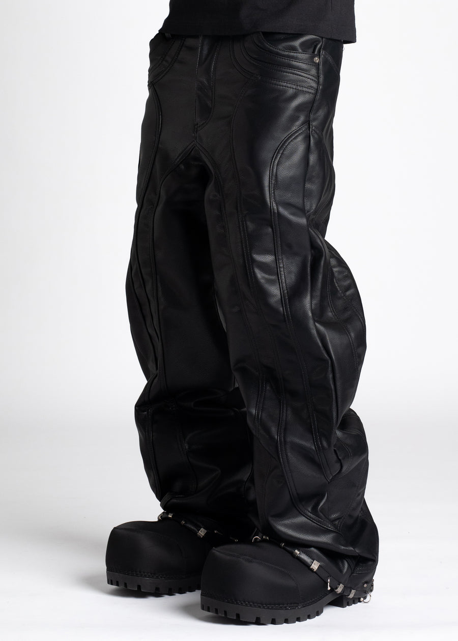 guapi Black Super Stacked Leather Pant