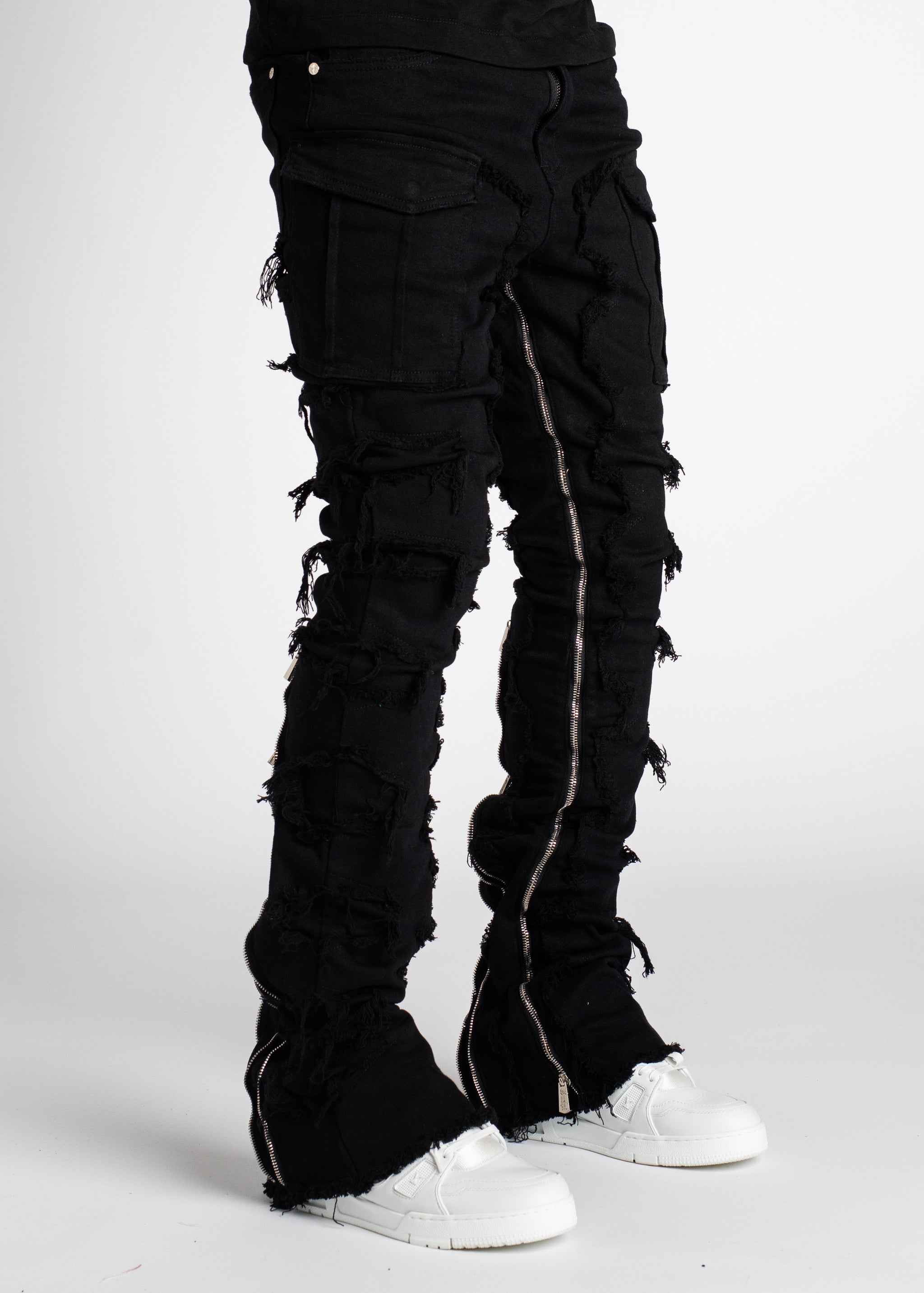Guapi Limited Edition Obsidian Black Stacked Cargo Pants 38x32