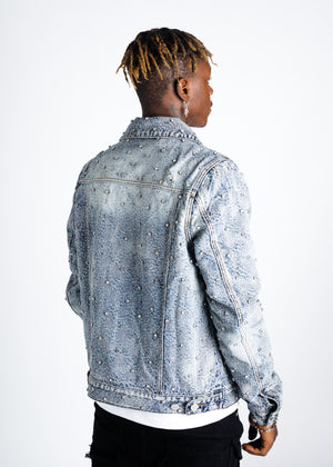 Aqua Blue Embellished Denim Jacket