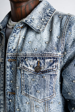 Aqua Blue Embellished Denim Jacket