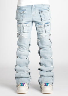 送関込/GUAPI/アクアブルーカーゴスタックデニム Aqua Blue Cargo Stacked Denim - Guapi Clothing