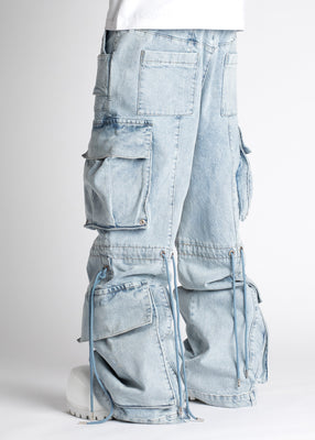 Aqua Blue Cargo Denim - Guapi Clothing