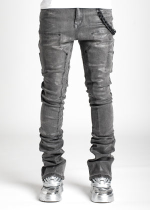 Cloud Grey Waxed Stacked Denim