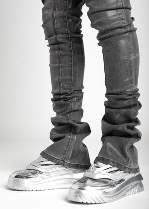 Cloud Grey Waxed Stacked Denim