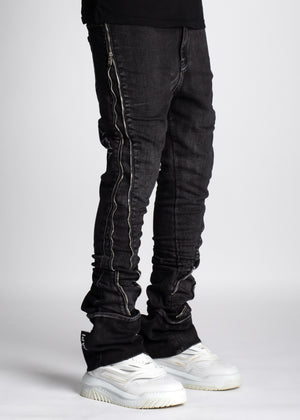 Iron Grey Stacked Zipper Denim