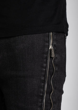 Iron Grey Stacked Zipper Denim