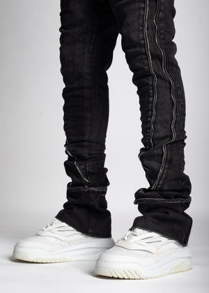 Iron Grey Stacked Zipper Denim