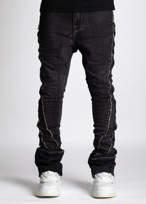 Iron Grey Stacked Zipper Denim