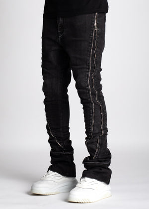 Iron Grey Stacked Zipper Denim