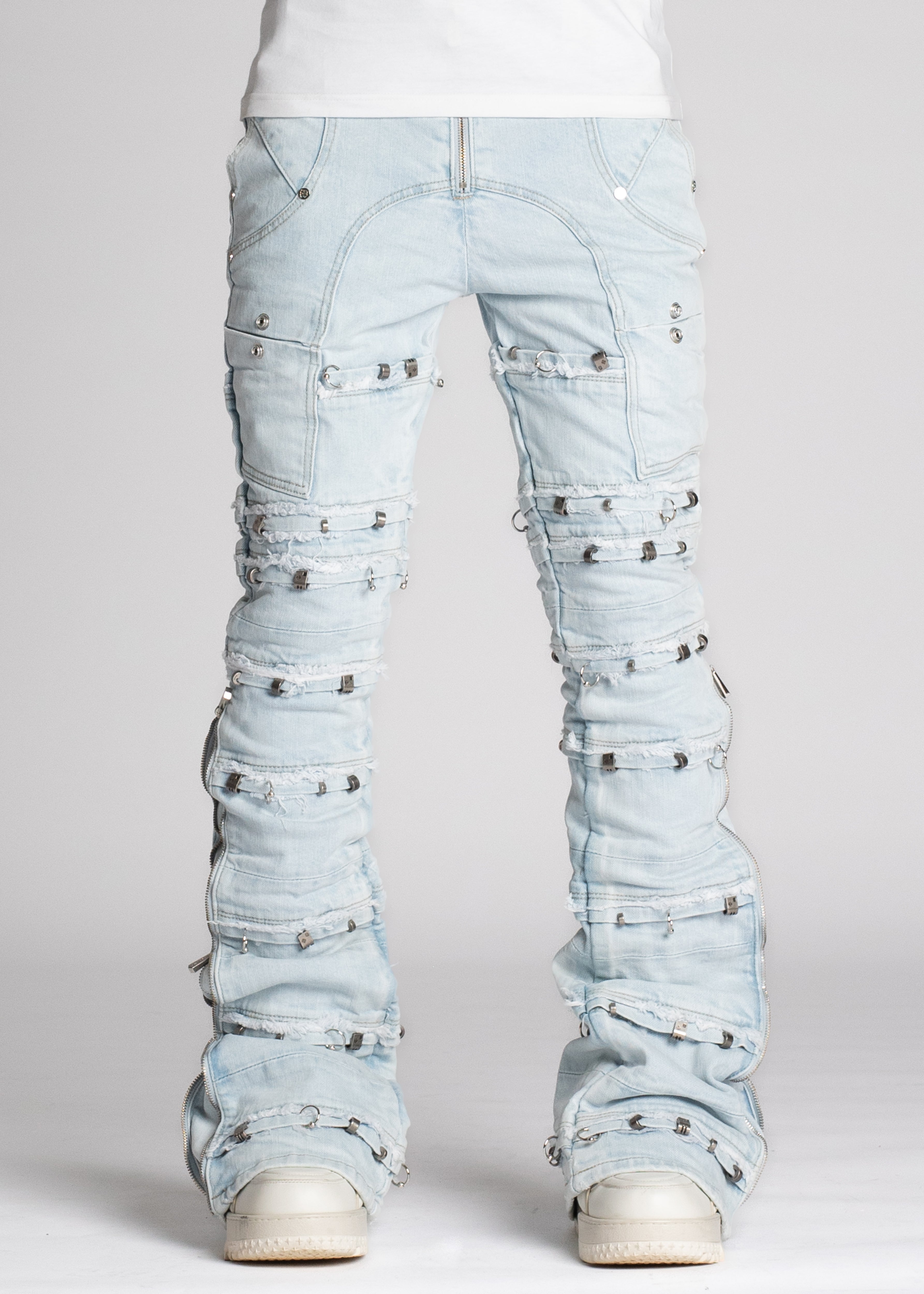 GUAPI◆グアピ デニム Maya Blue Laser Stacked Denim Aqua Blue Rivets Stacked Denim - Guapi Clothing