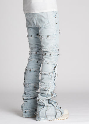 Aqua Blue Stacked Piercing Denim