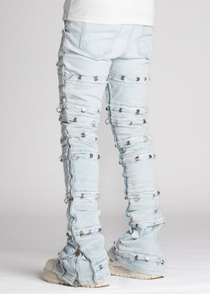 Aqua Blue Stacked Piercing Denim