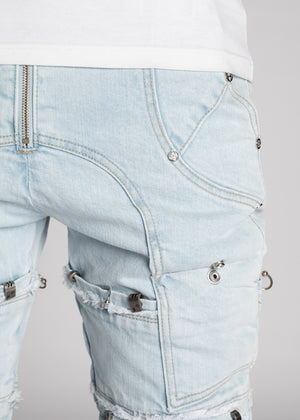 Aqua Blue Stacked Piercing Denim