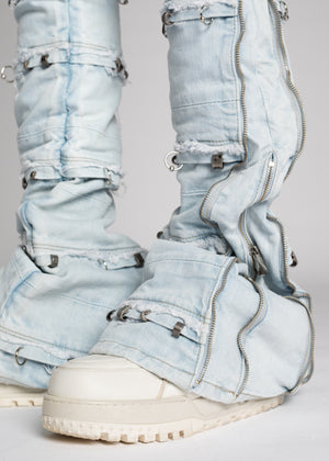 Aqua Blue Stacked Piercing Denim