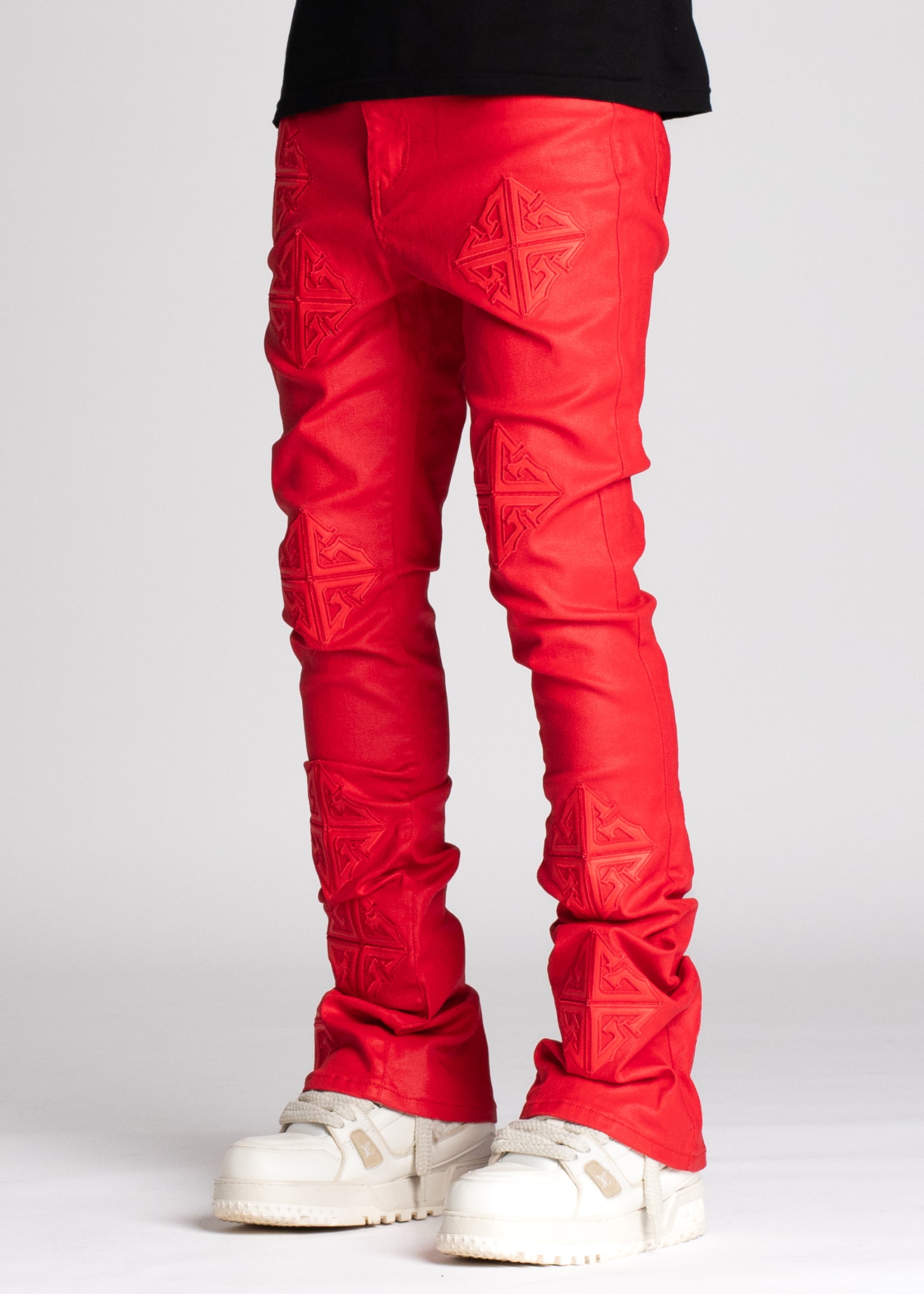 Crimson Red Icon Stacked Denim
