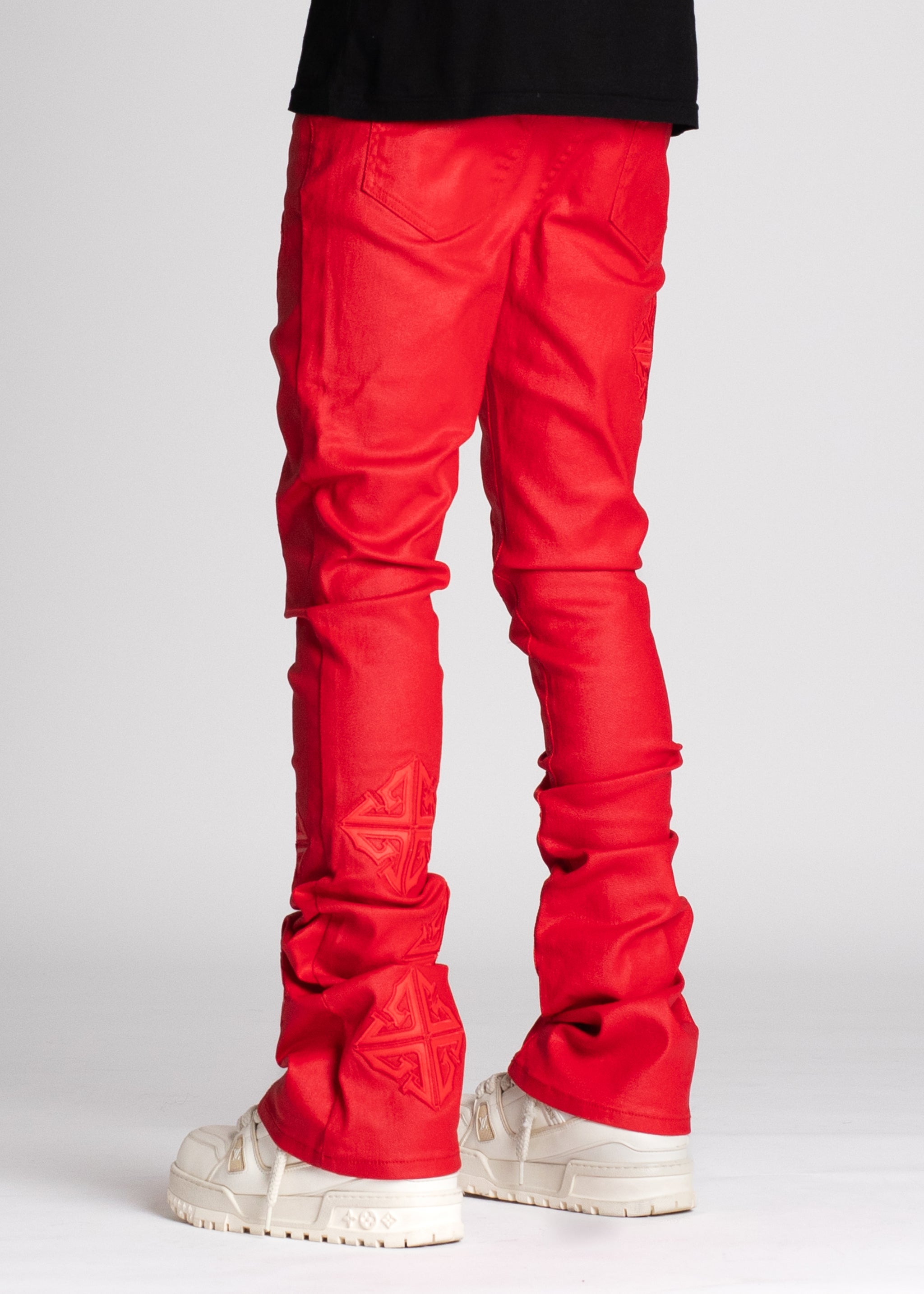 Crimson Red Icon Stacked Denim