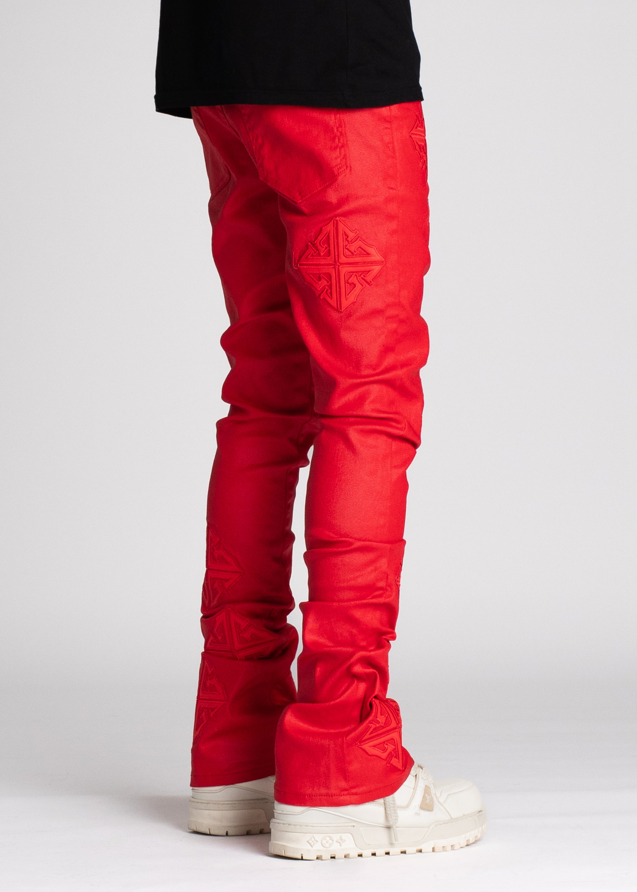 Crimson Red Icon Stacked Denim