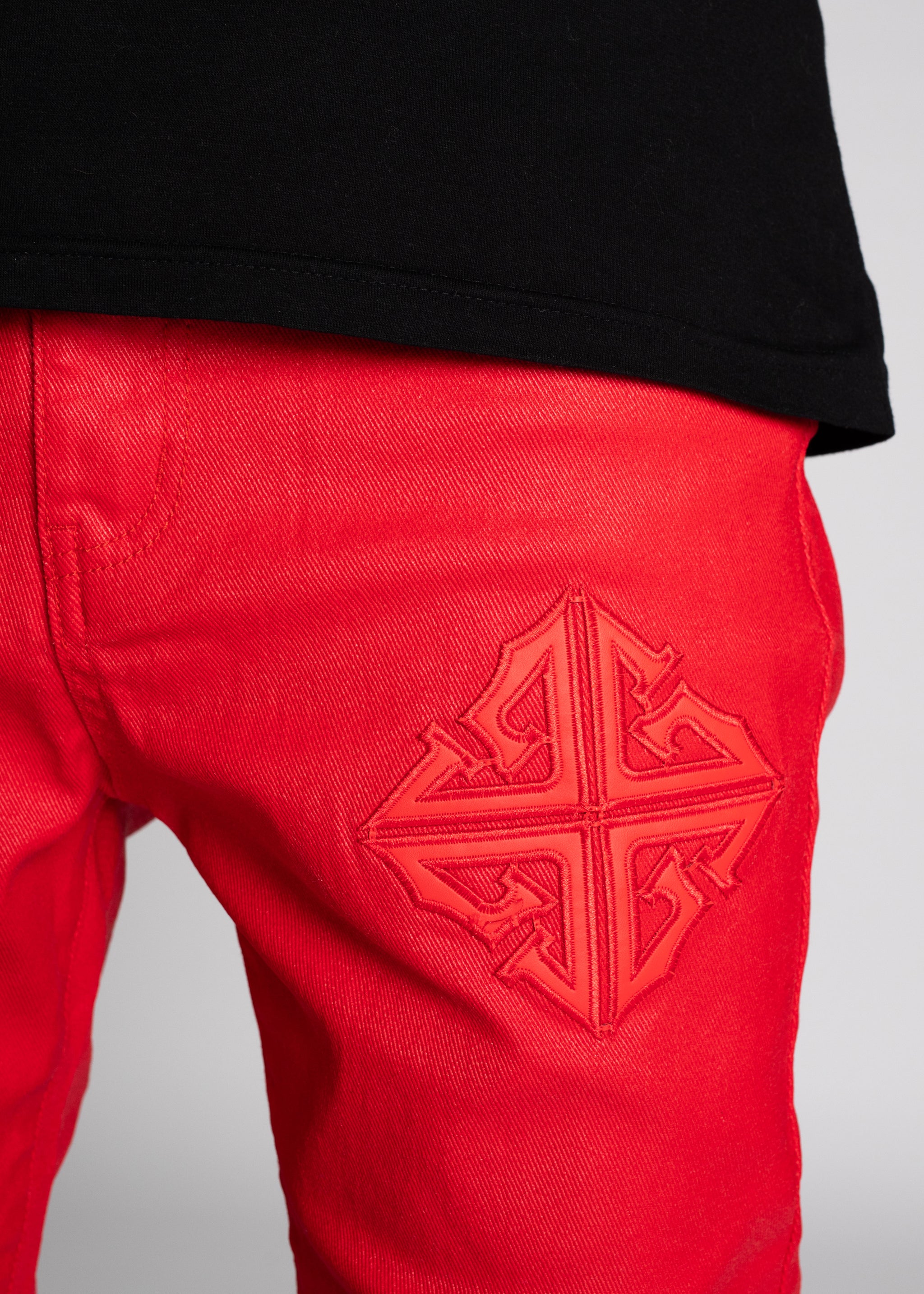 Crimson Red Icon Stacked Denim
