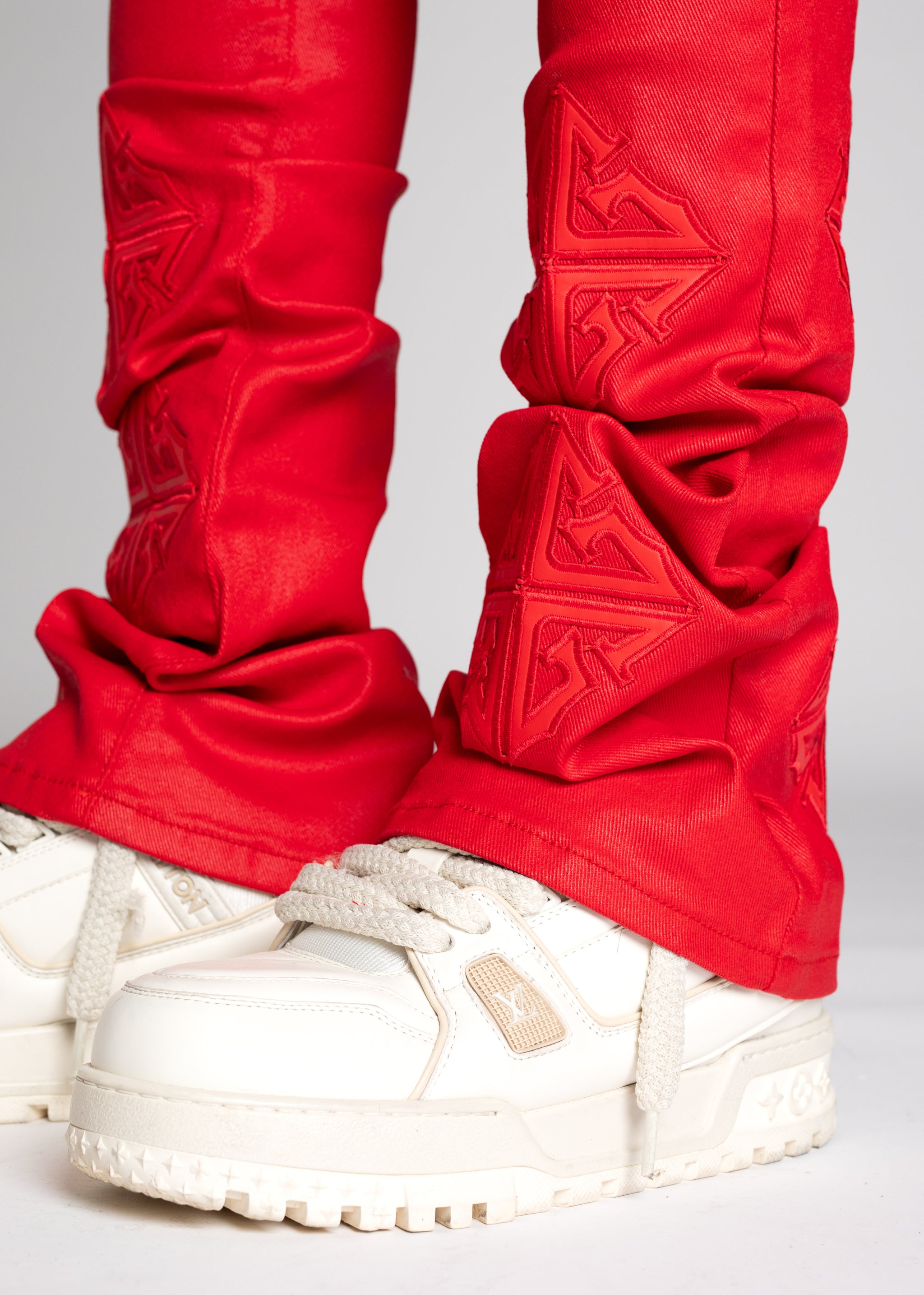 Crimson Red Icon Stacked Denim