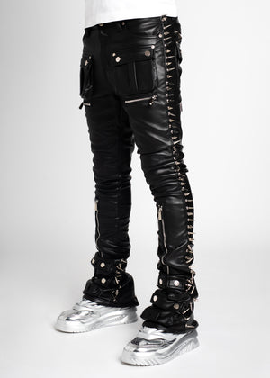 Obsidian Black Leather Spikes Denim