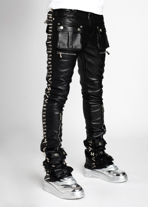 Obsidian Black Leather Spikes Denim
