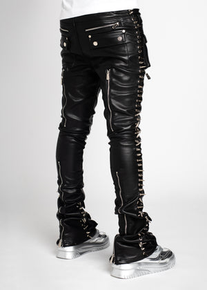 Obsidian Black Leather Spikes Denim